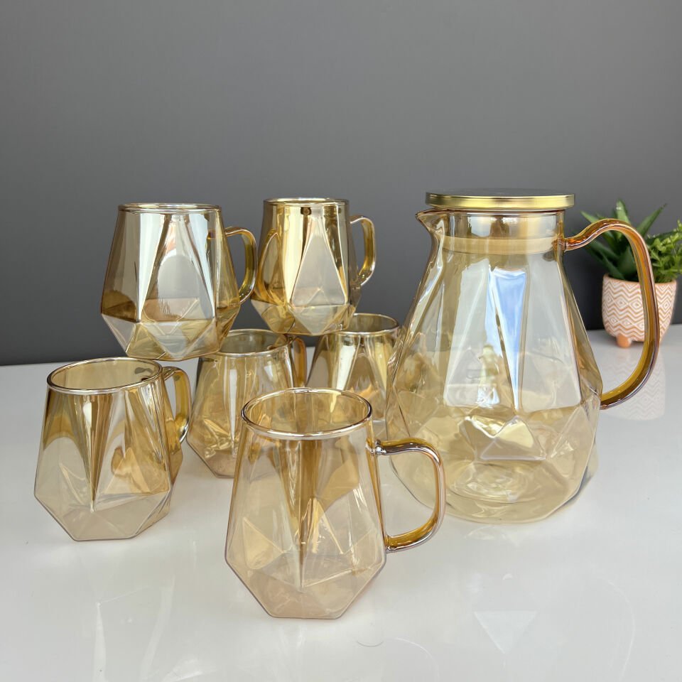 Lüx Gold Luster 7 Parça Borosilikat Bardak & Sürahi Seti
