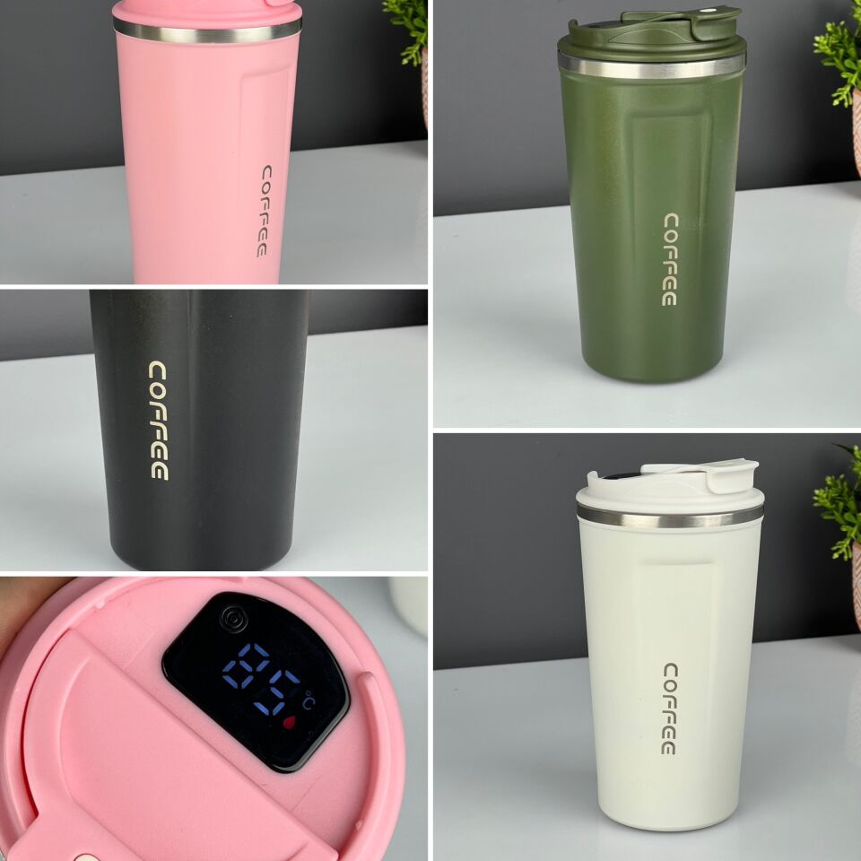 Isı Ölçer Özellikli Metal Termos Kupa 450 Ml
