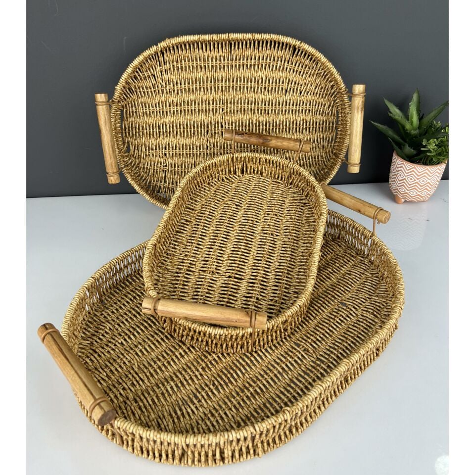 Lüx Rattan Oval 3 Lü Tepsi