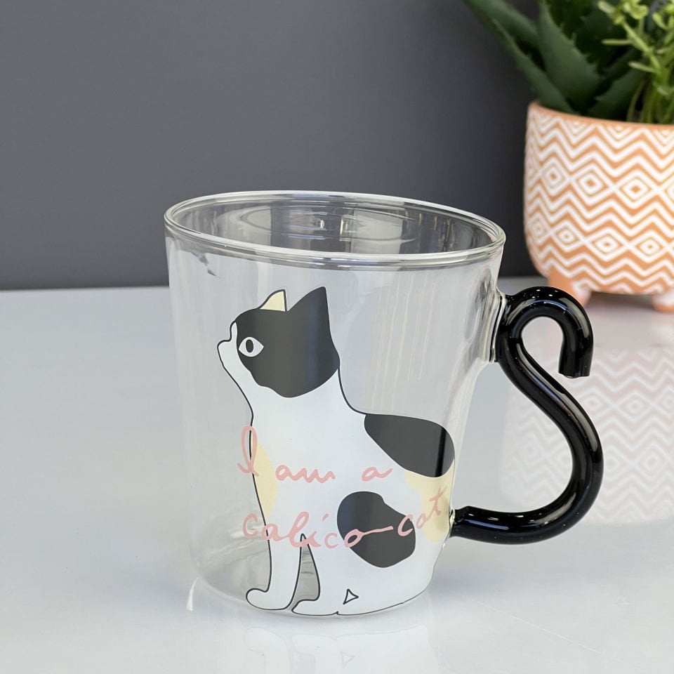 Arow Lüx Kedili 250 ML Borosilikat Kupa Cat Beyaz