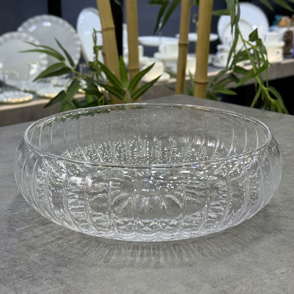 Lüx Cam Yuvarlak 24 Cm Çapında Büyük Salata Kasesi