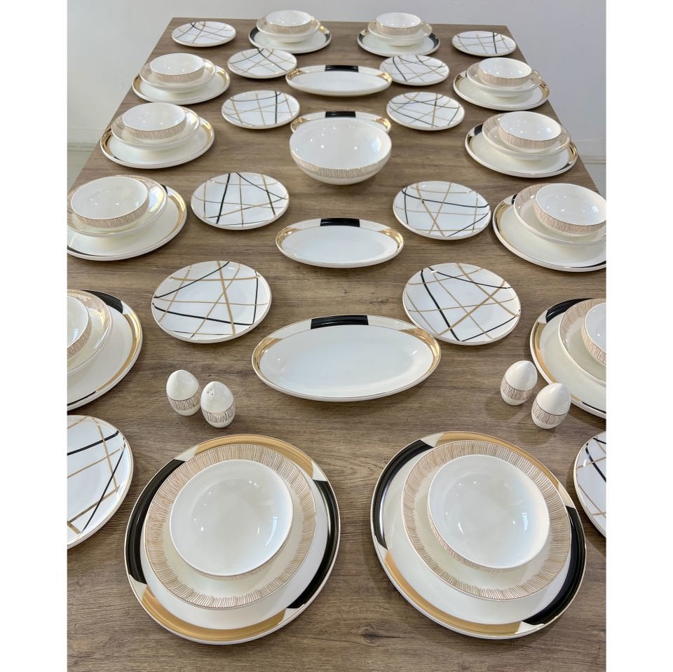 Lüx Porselen Viola 57 Parça 12 Kişilik Bone China Yemek Takımı