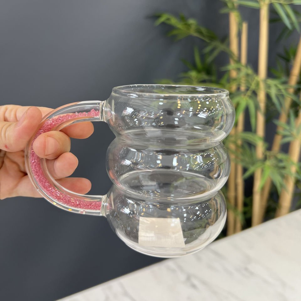 Lüx Borosilikat Cam Fenomen 300 Ml Renkli Kulplu Tek Bardak Pembe