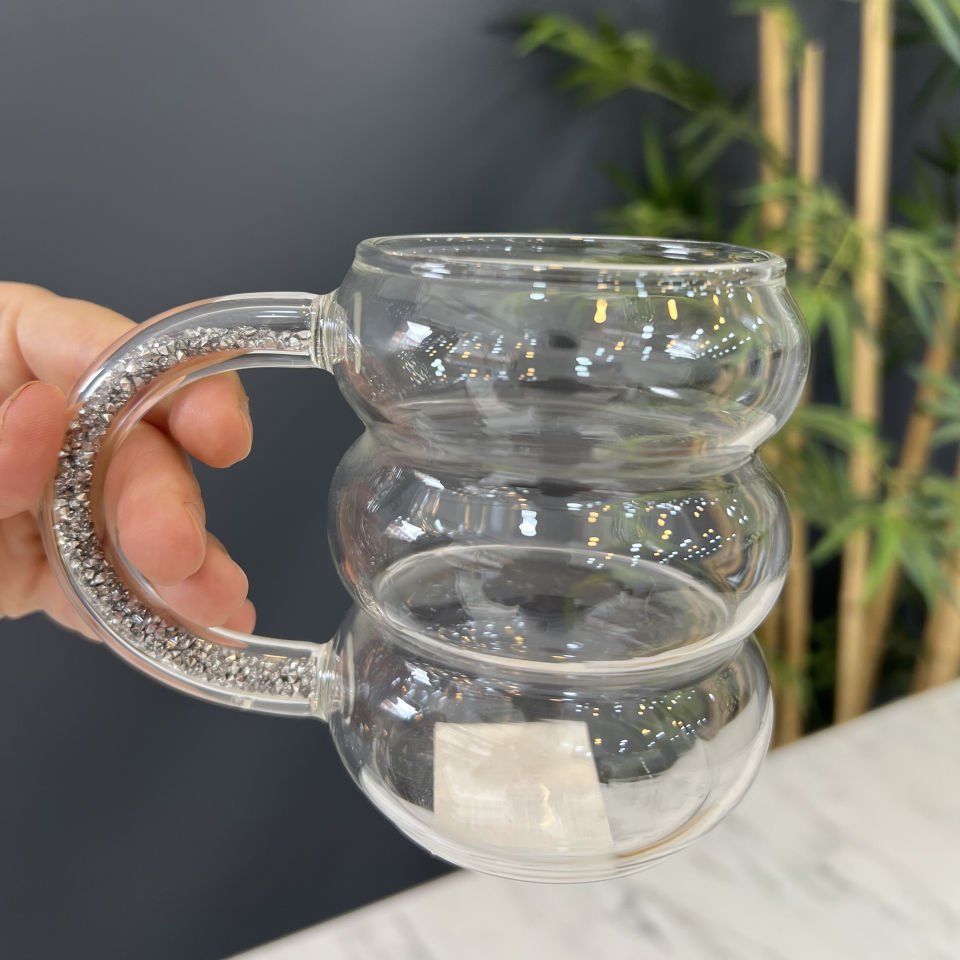 Lüx Borosilikat Cam Fenomen 300 Ml Renkli Kulplu Tek Bardak Gümüş
