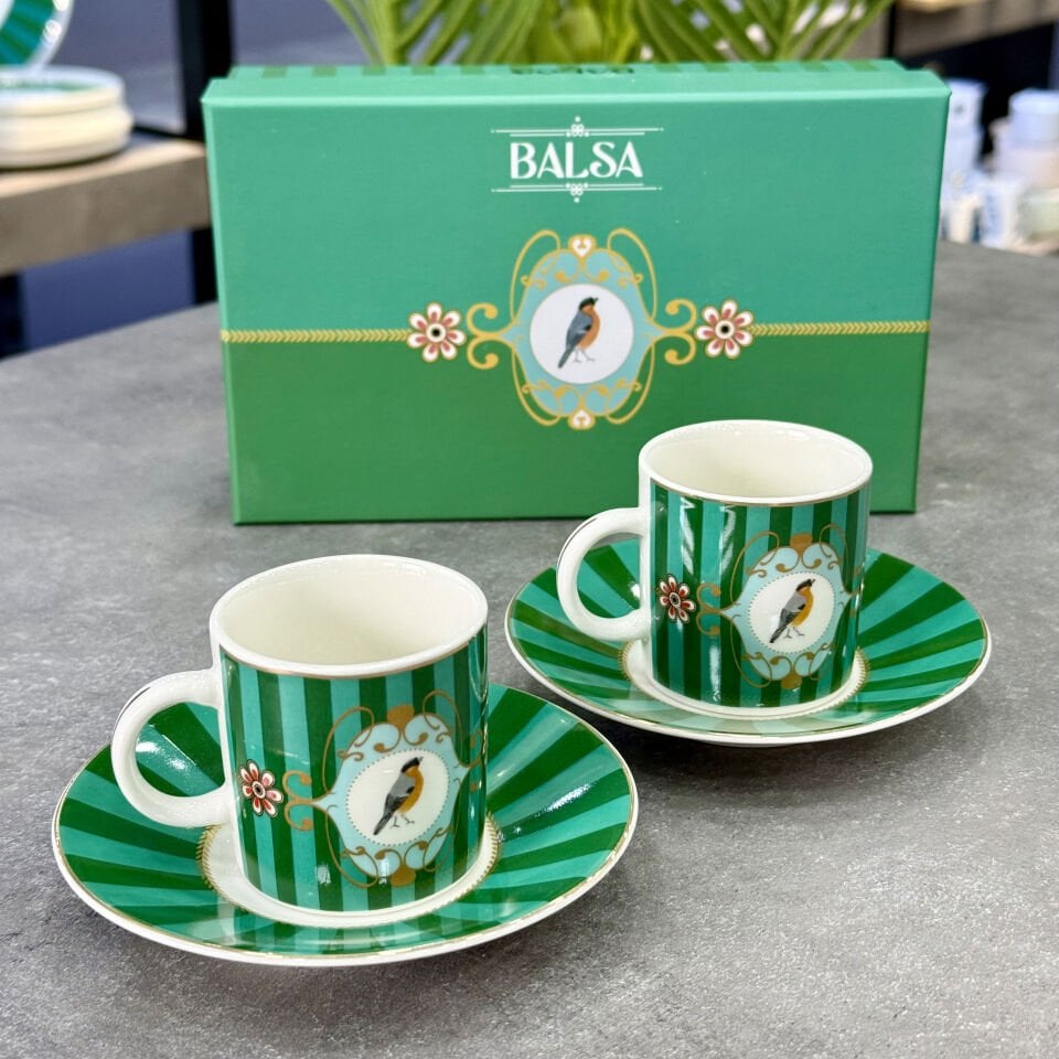 Lüx Porselen Bird 2 Li Fincan Takımı YEŞİL V2