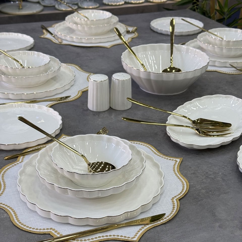 Mien Lüx Porselen 29 Parça İstiridye Yemek Takımı Gold
