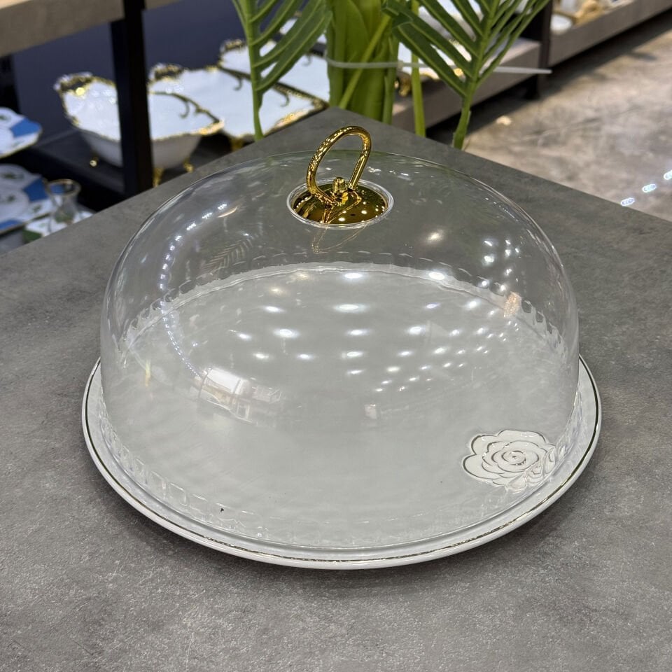 Lüx Porselen Rozsa Kek Fanusu Gri