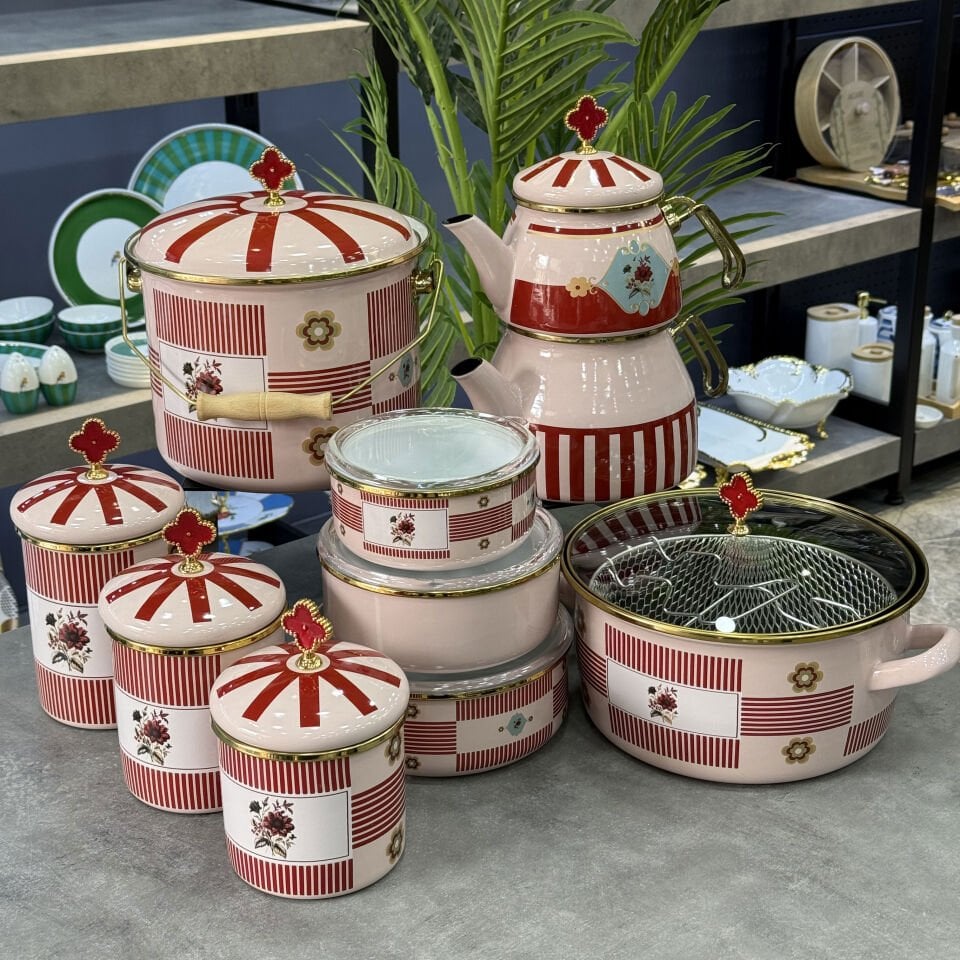 Lüx Emaye 9 Parça Emaye Mutfak Seti