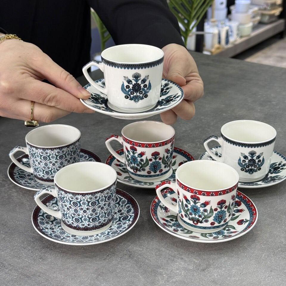 Lüx Porselen Vintage 6 Lı Fincan Takımı