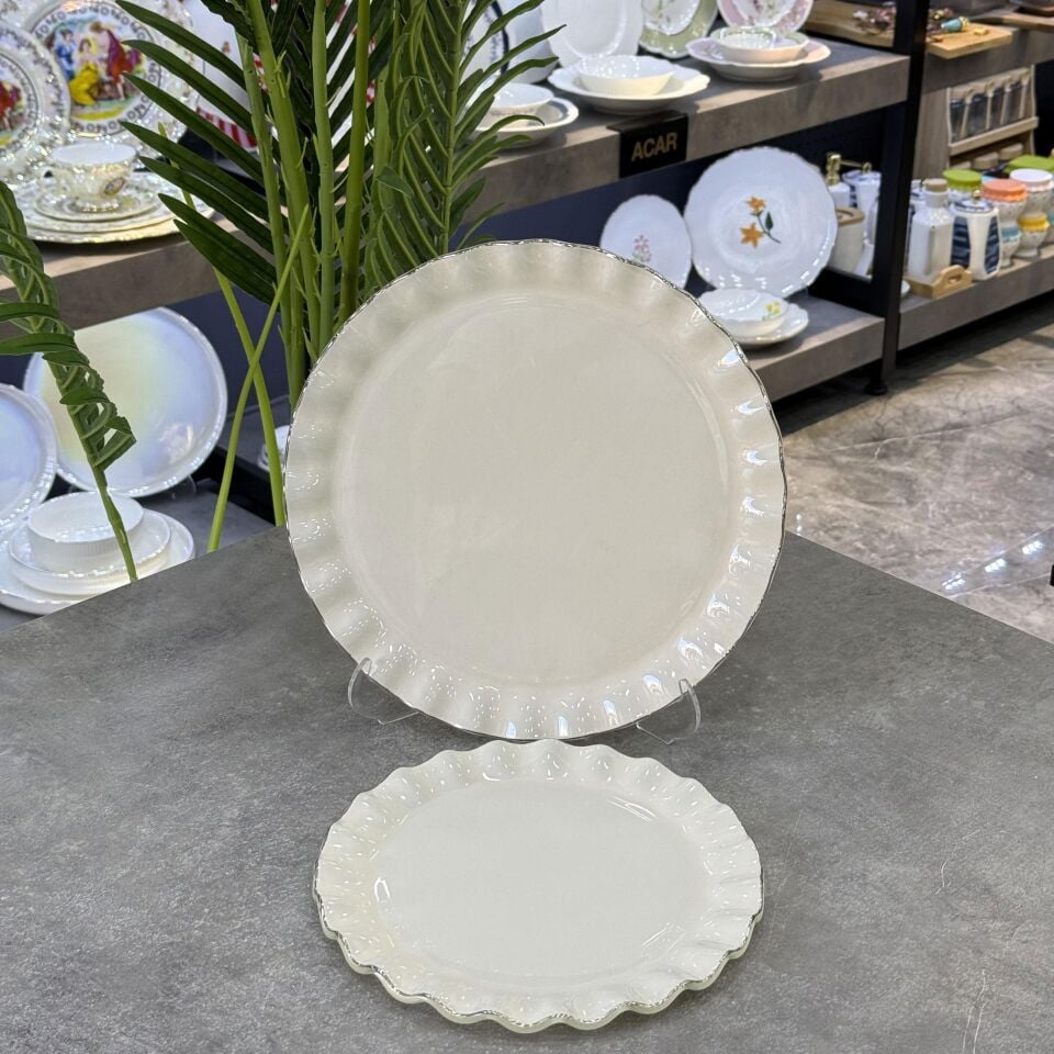 Seri Sonu 0488 2 Parça Solid Krem Gümüş Tabak