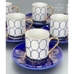 Porselen Lacivert Gold Collesium 6 Lı Retro Fincan Takımı Od