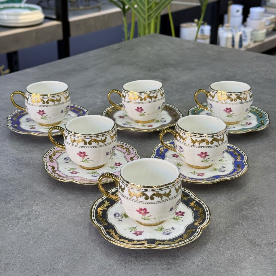 Lüx Porsele Jasmine 6 Lı Kahve Fincan Takımı