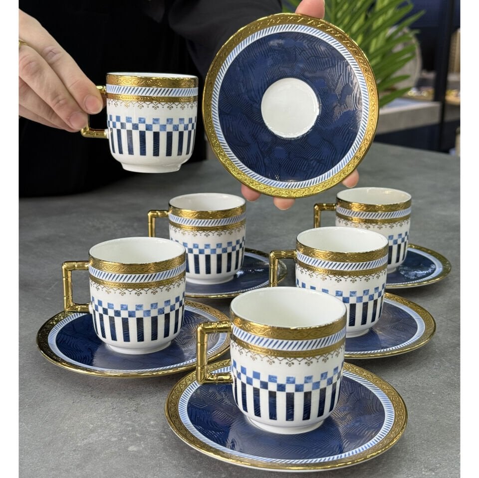 Lüx Porselen 6 Lı Navy Fincan Takımı