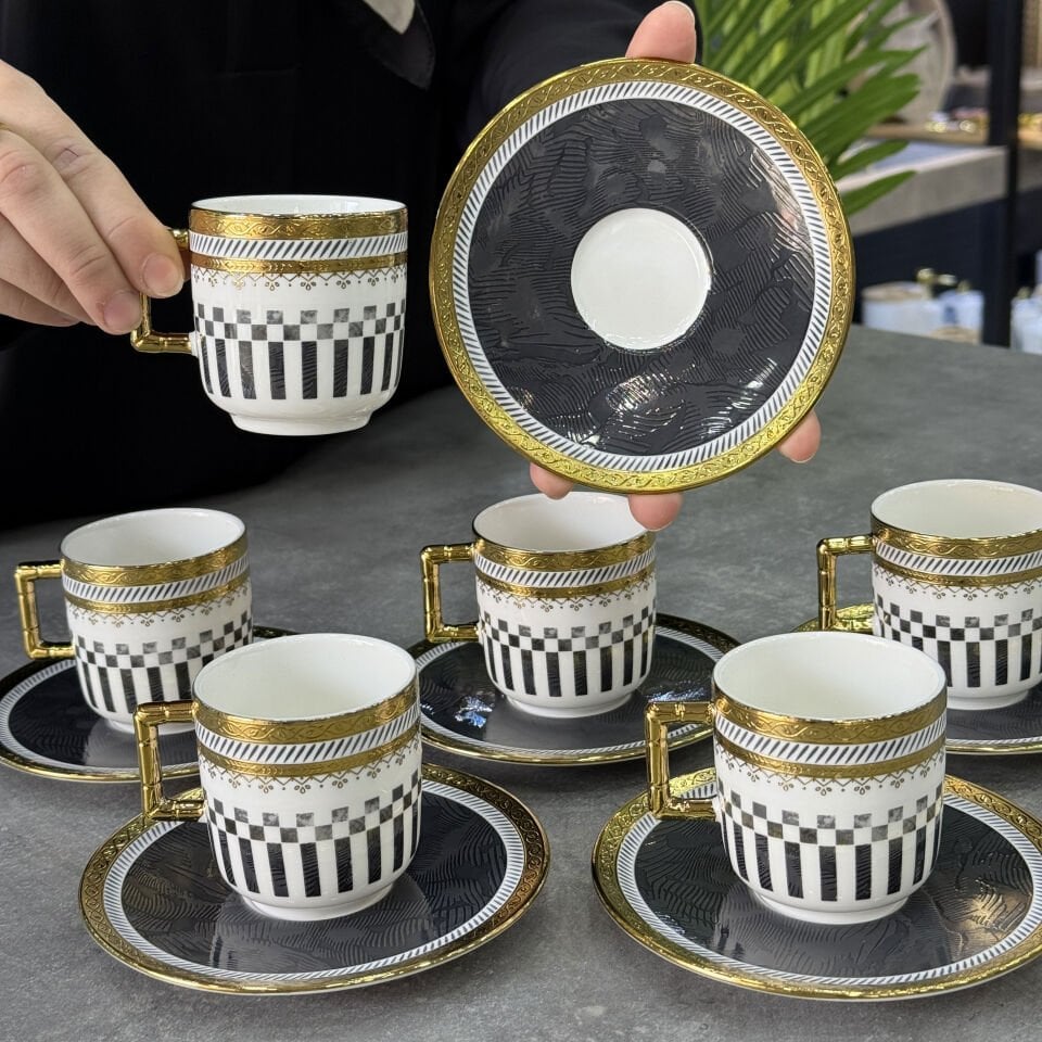 Lüx Porselen 6 Lı Black Fincan Takımı