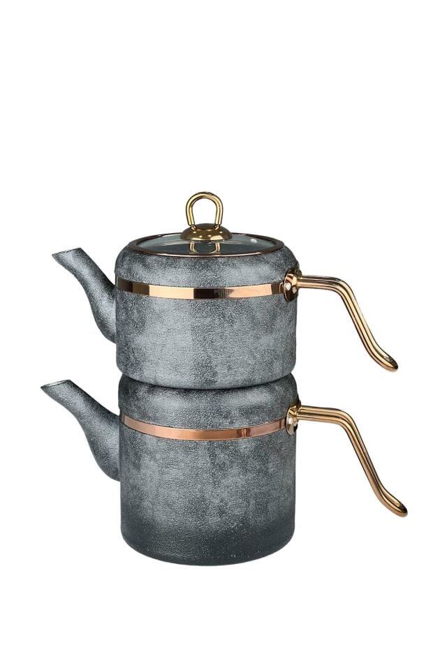 Brioni Royal Stone Çaydanlık Takımı Antrasit Bakır RSA-02TL Demlik: 1,2 Lt Suluk: 1,8 Lt