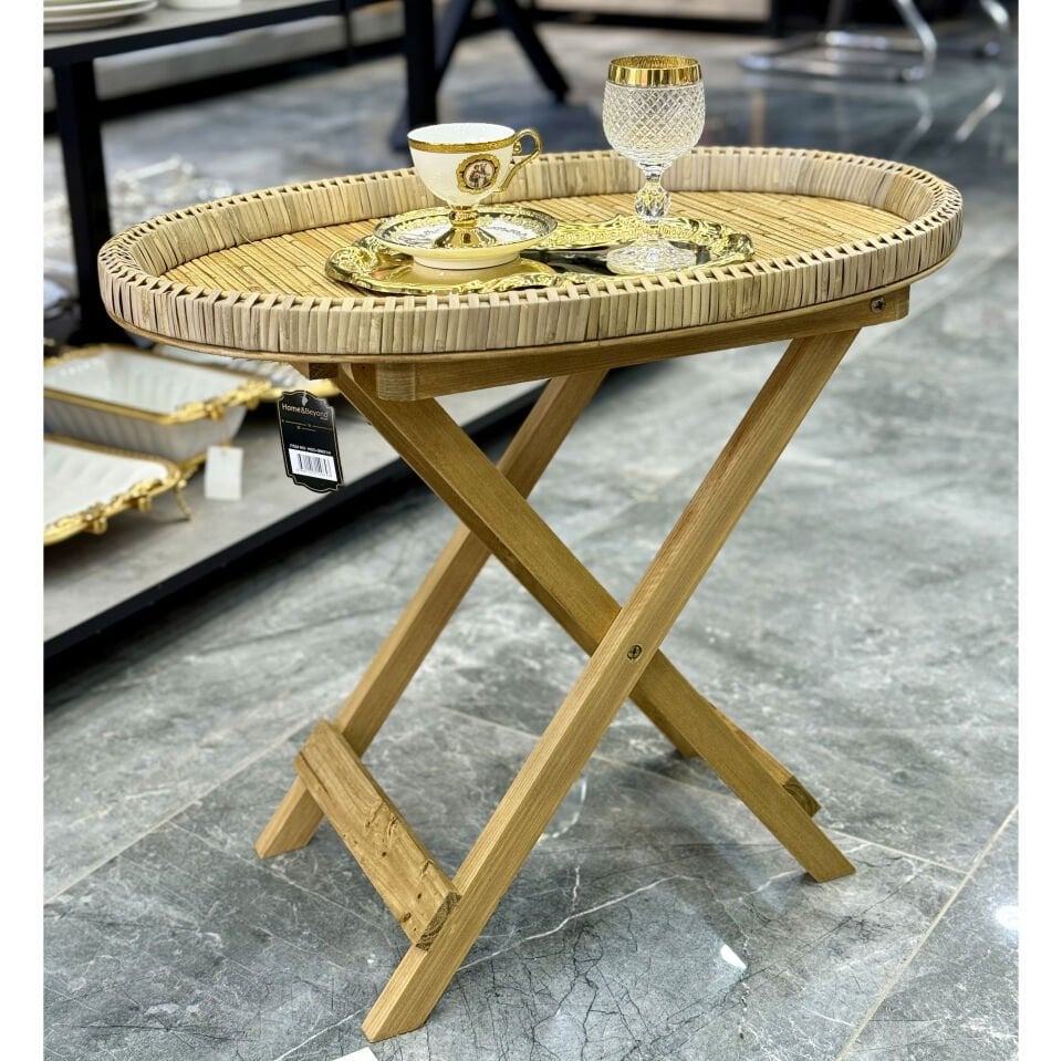 Lüx Bambu Katlanır Sehpa Oval