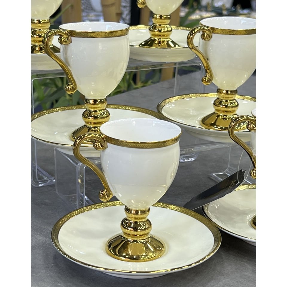 Lüx Porselen Prune Gold6 Lı Fincan Takımı Cream