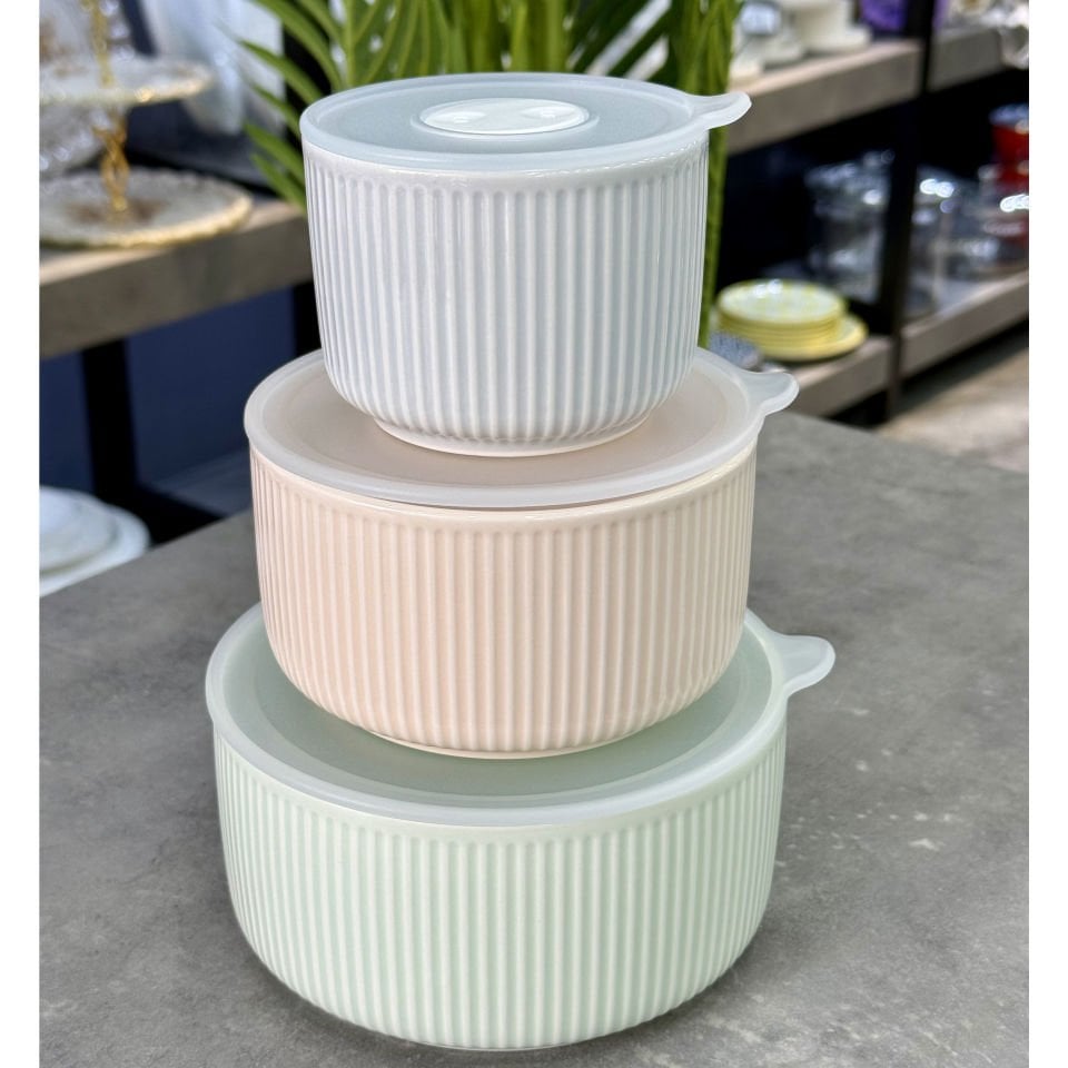 Lüx Vakum Kapaklı Stonware 3 Lü Saklama Kabı Renkli