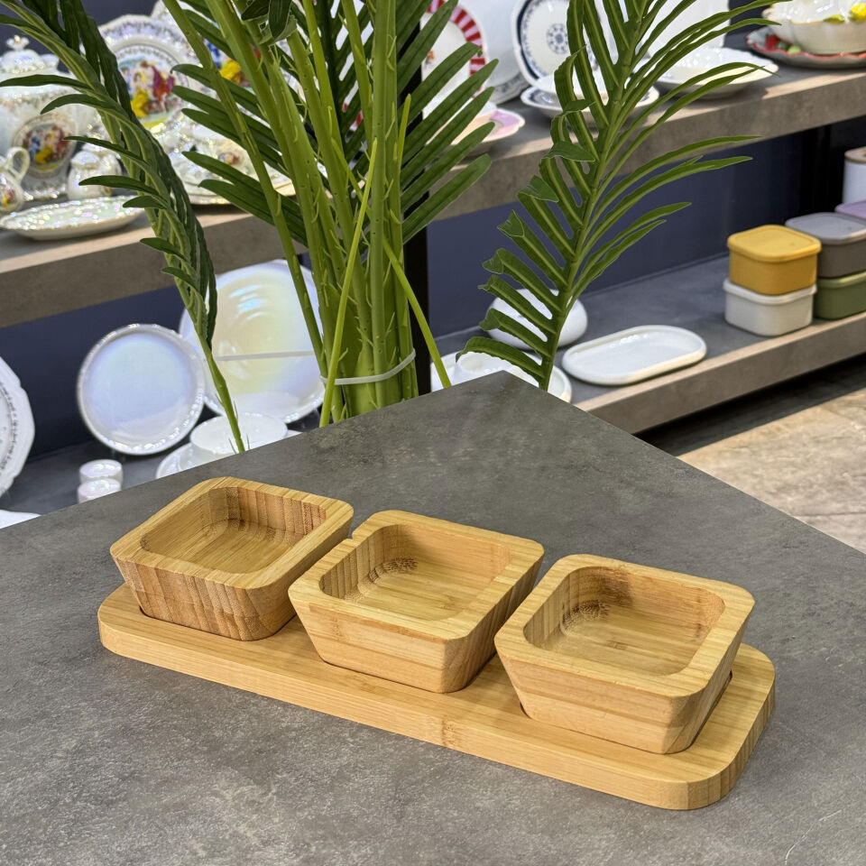 Seri Sonu Lüx Bambu 3 Lü Standlı Kase Takımı