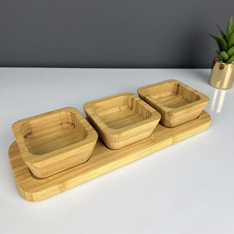 Seri Sonu Lüx Bambu 3 Lü Standlı Kase Takımı