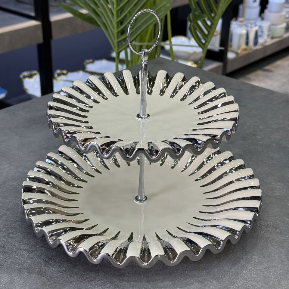 Lüx Alba Silver 2 Katlı Servis Sunum
