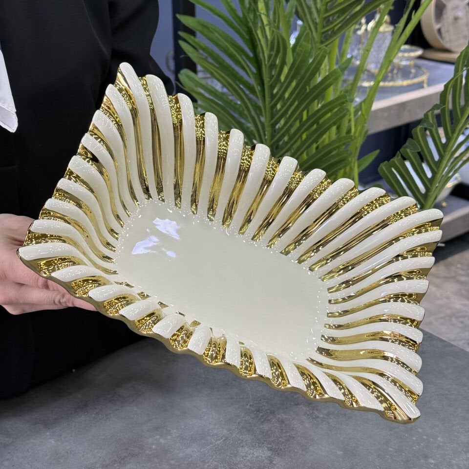 Lüx Alba Gold Dikdörtgen Sunum Tabağı