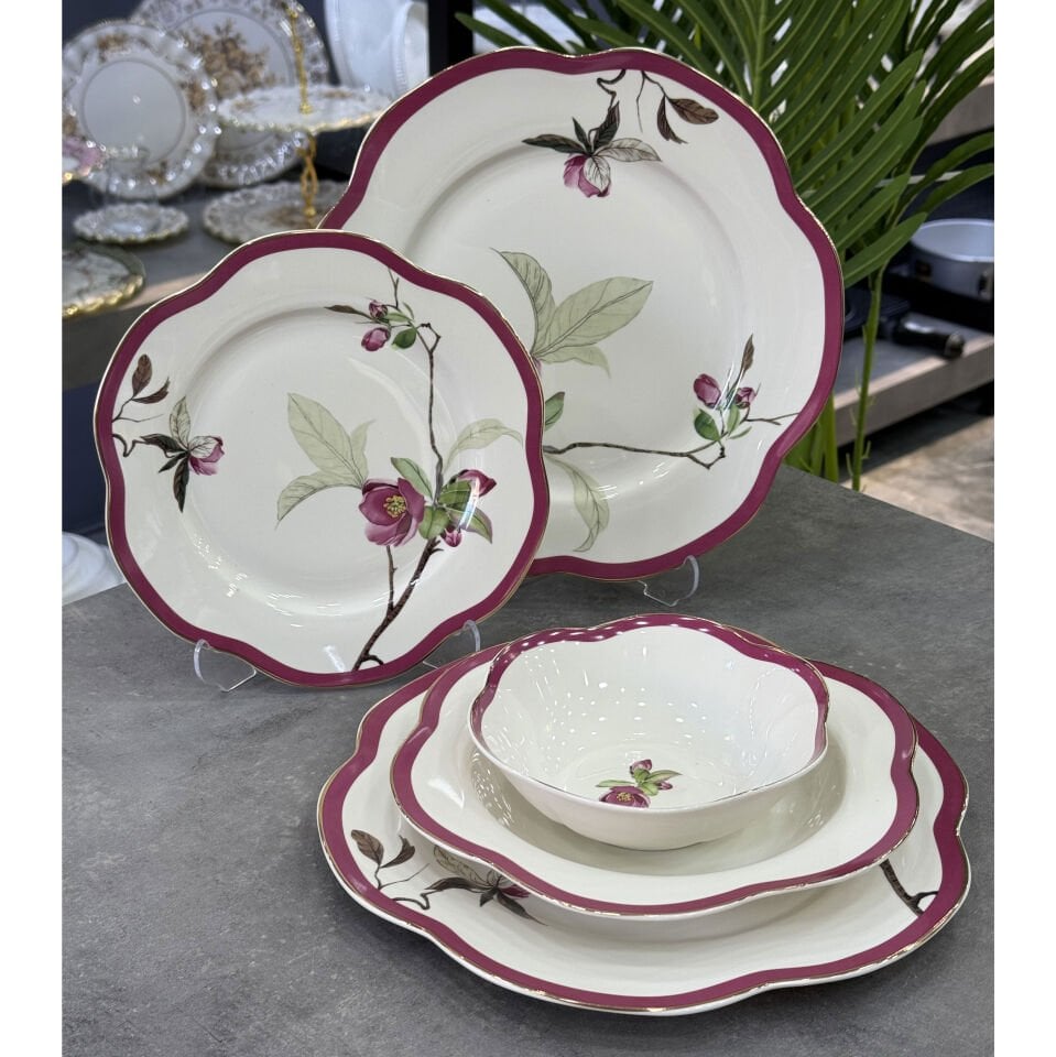 Bone China Porselen 24 Parça Flore Yemek Takımı