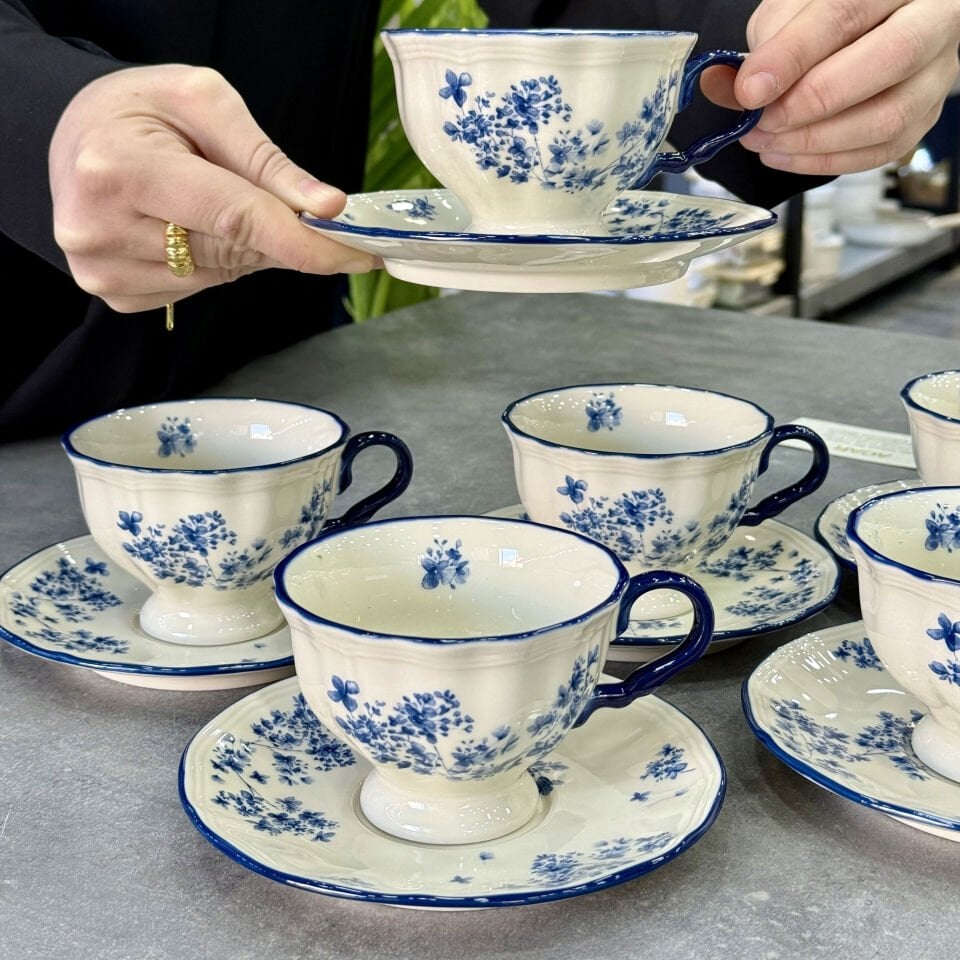 Lüx Porselen Vintage Garden 6 Lı Çay Fincan Takımı