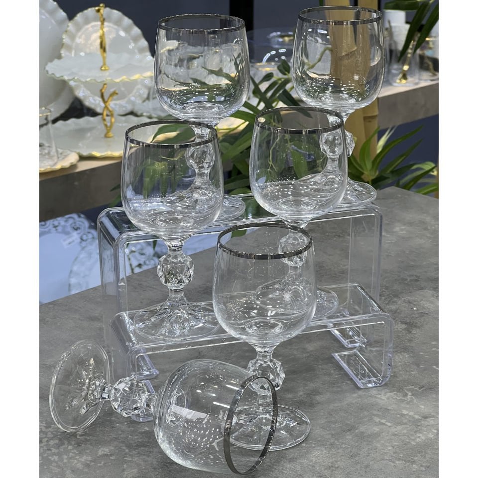 Luster Sade Çekoslavakya Kristal Gümüş 6 Lı Kahve Yanı Bardak