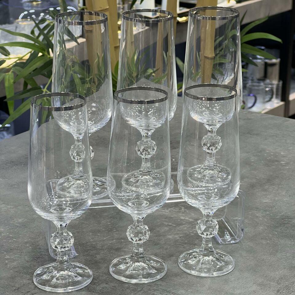Luster Sade Çekoslavakya Kristal Gümüş 6 Lı Kahve Yanı Bardak