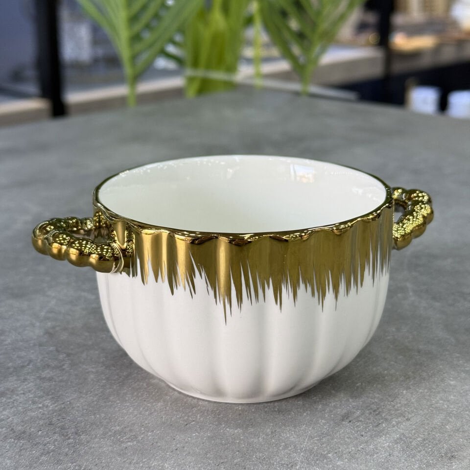 Lüx Porselen Kulplu Gold Kase