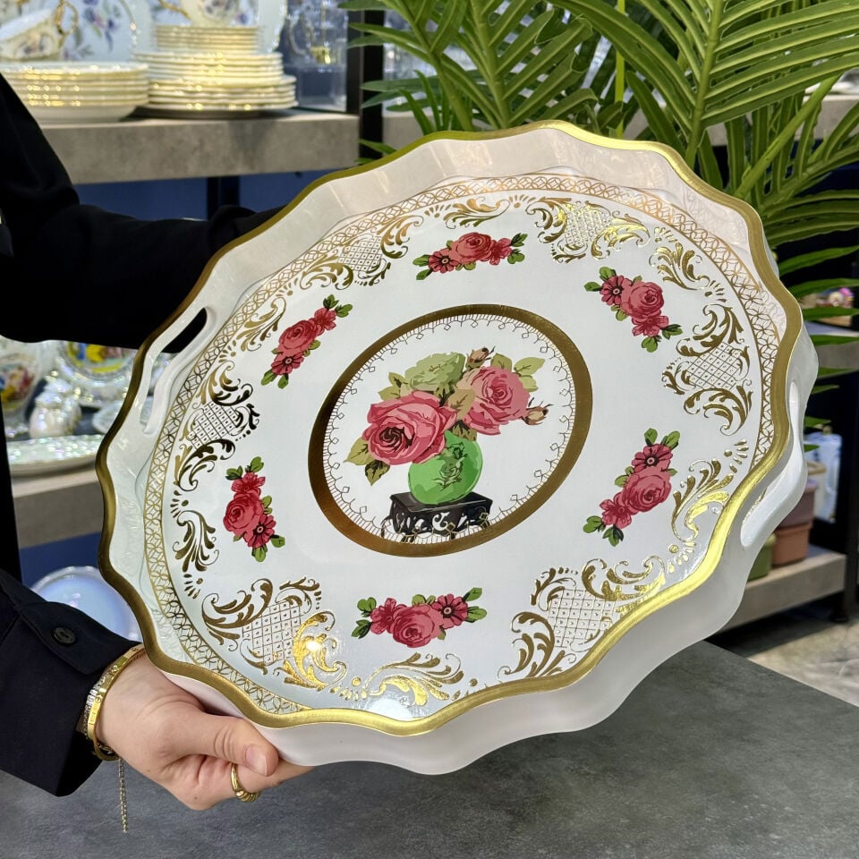 Minnarra Lüx Yuvarlak Avangarde Tepsi 38 Cm Desen 2