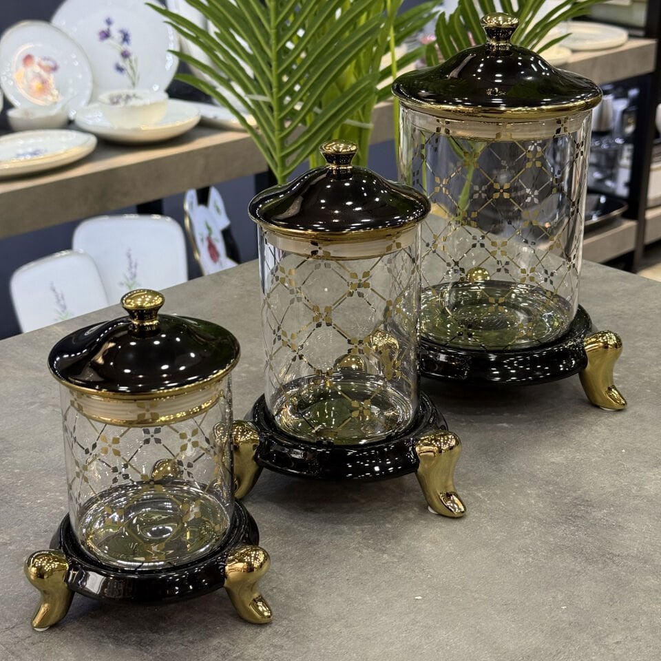 King Porselen Avangarde 3 Lü Kavanoz Seti Siyah