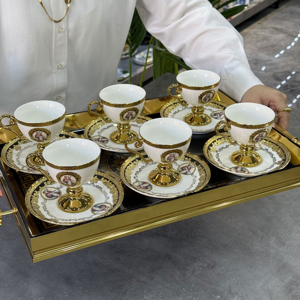 Lüx Avangarde Chich Dikdörtgen Desenli Tepsi Gold Gümüş Desen 1