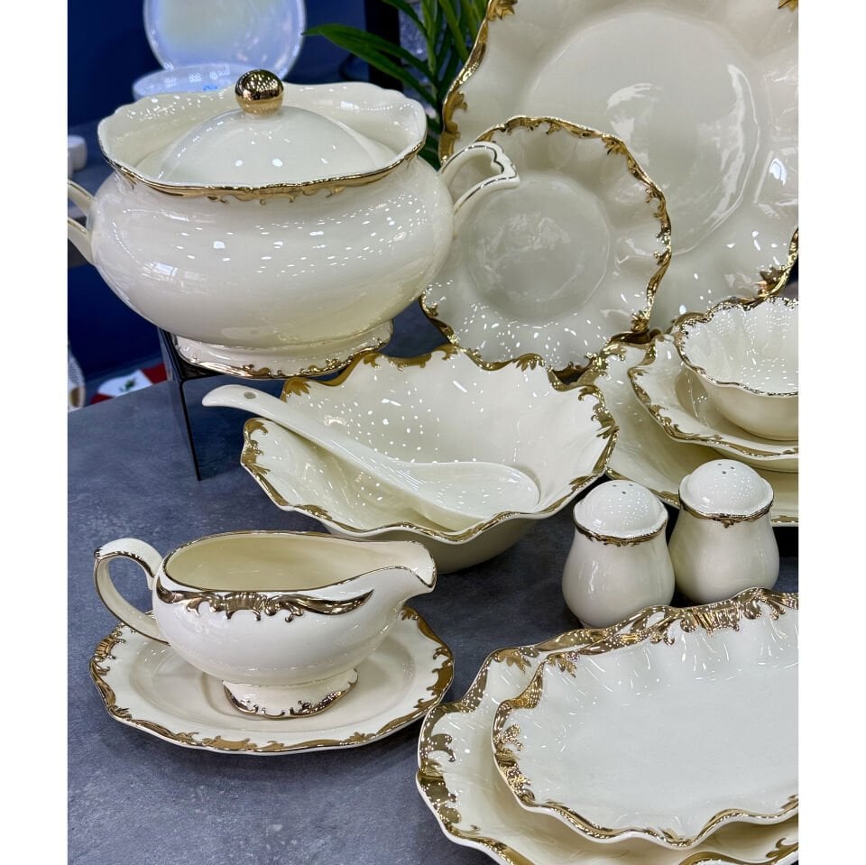 Royal Gold 62 Parça Porselen High Quality 12 Kişilik Yemek Takımı