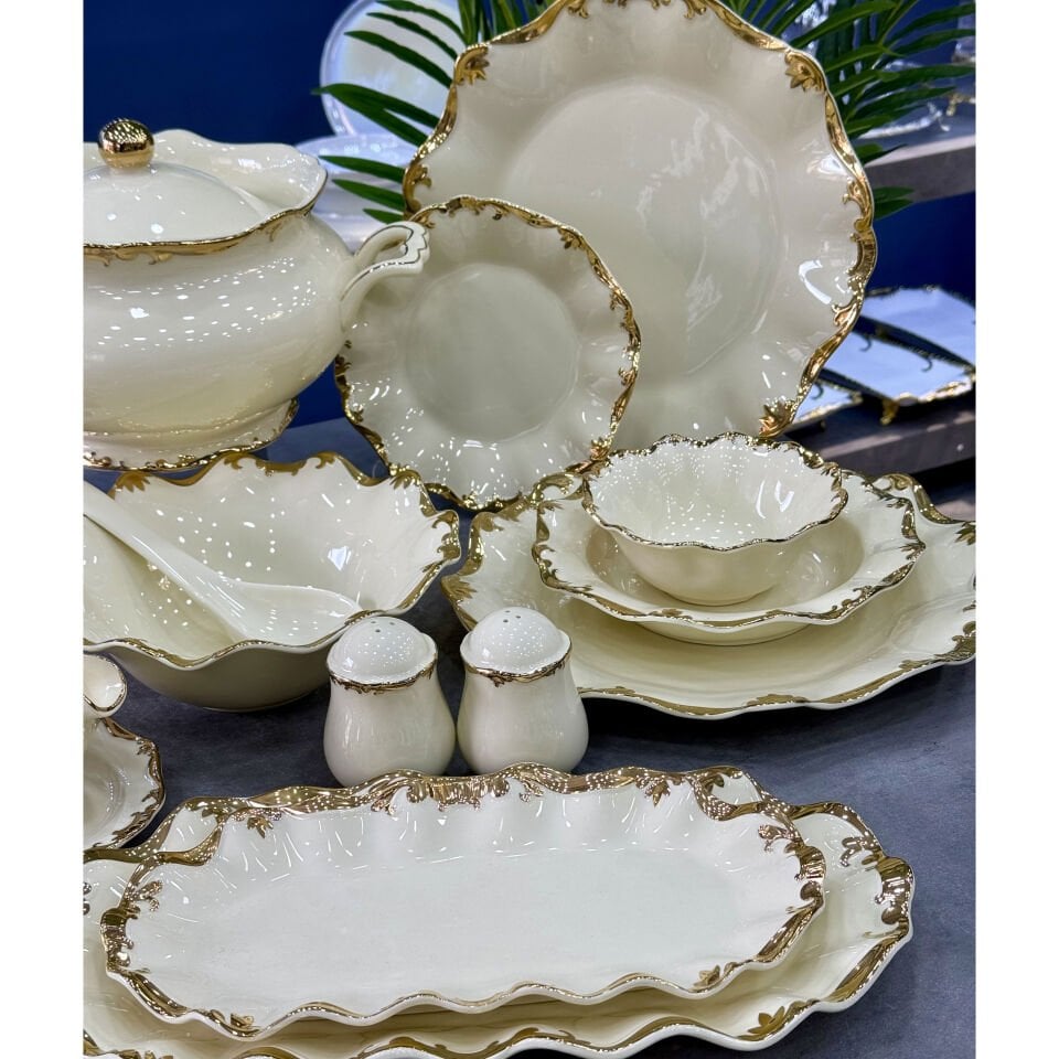 Royal Gold 62 Parça Porselen High Quality 12 Kişilik Yemek Takımı