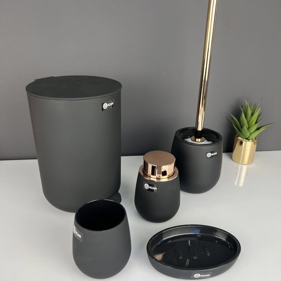 Lüx Akrilik 5 Parça Siyah Banyo Seti