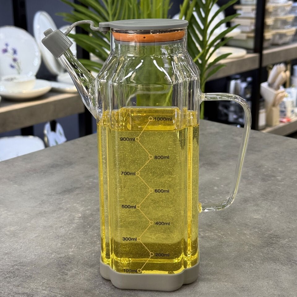Lüx Borosilikat Cam Silikon Kapaklı Yağlık 1000 Ml BEYAZ