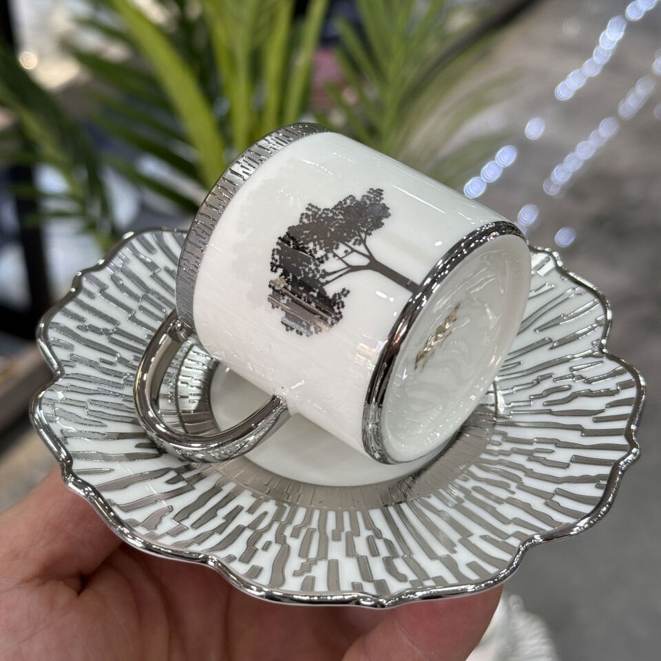 Hadeon Lüx Porselen Fincan Takımı Gümüş