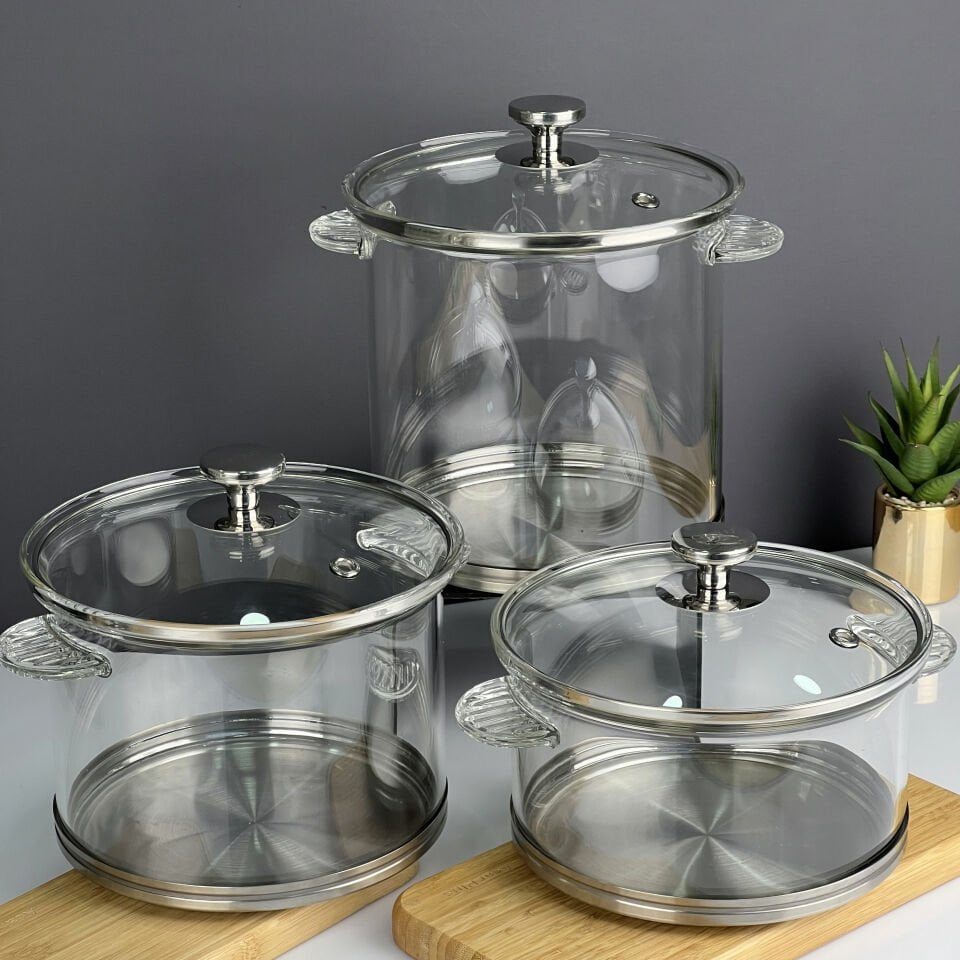 Arow Gusto İndüksiyon Tabanlı 3-4-5 Litre Cam Tencere Seti