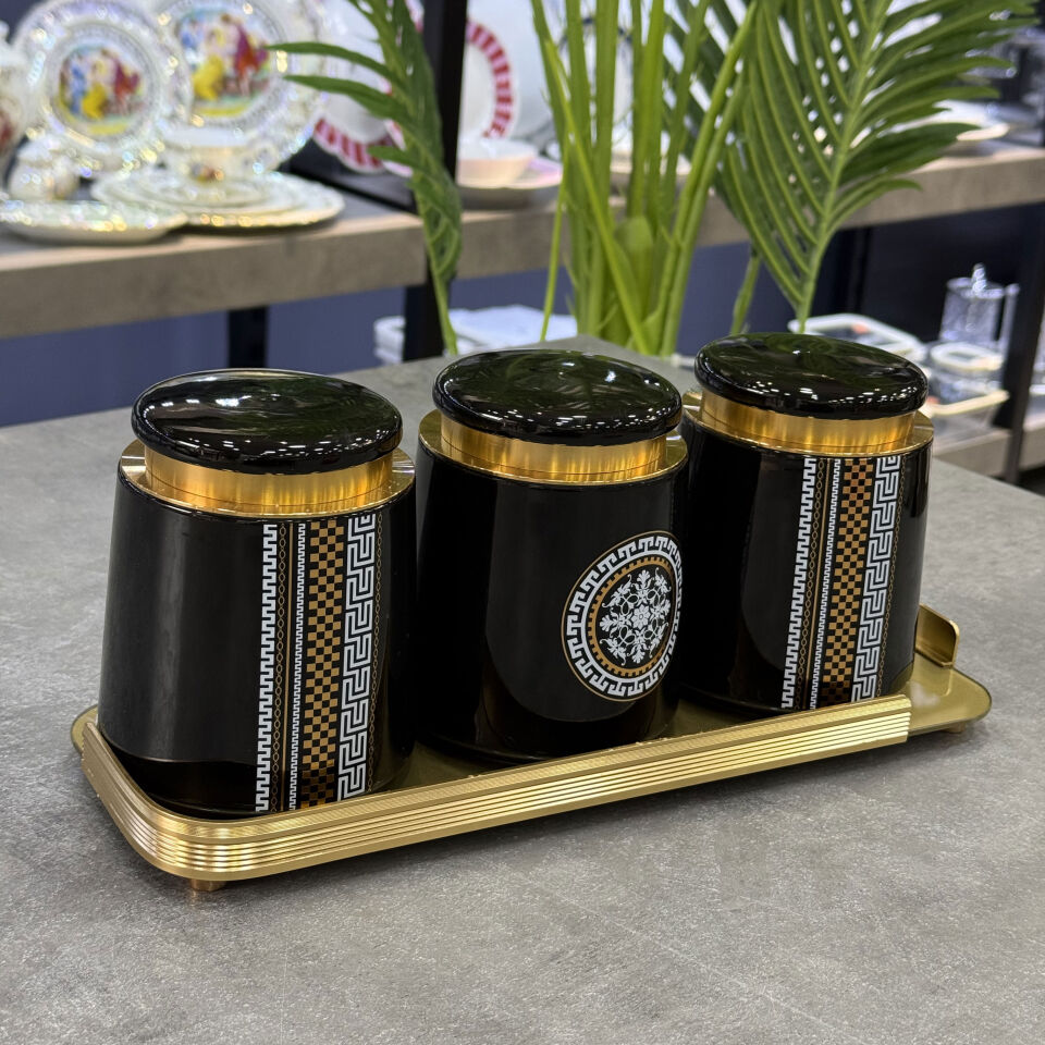 Porselen Baharat Takımı 4 Parça Metal Standlı