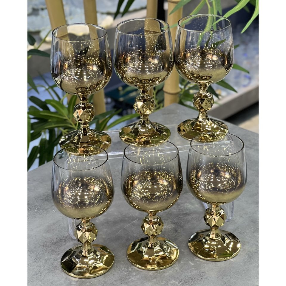 Çekoslavakya Kristali Gold Nitro 6 Lı Kahve Yanı Bardak