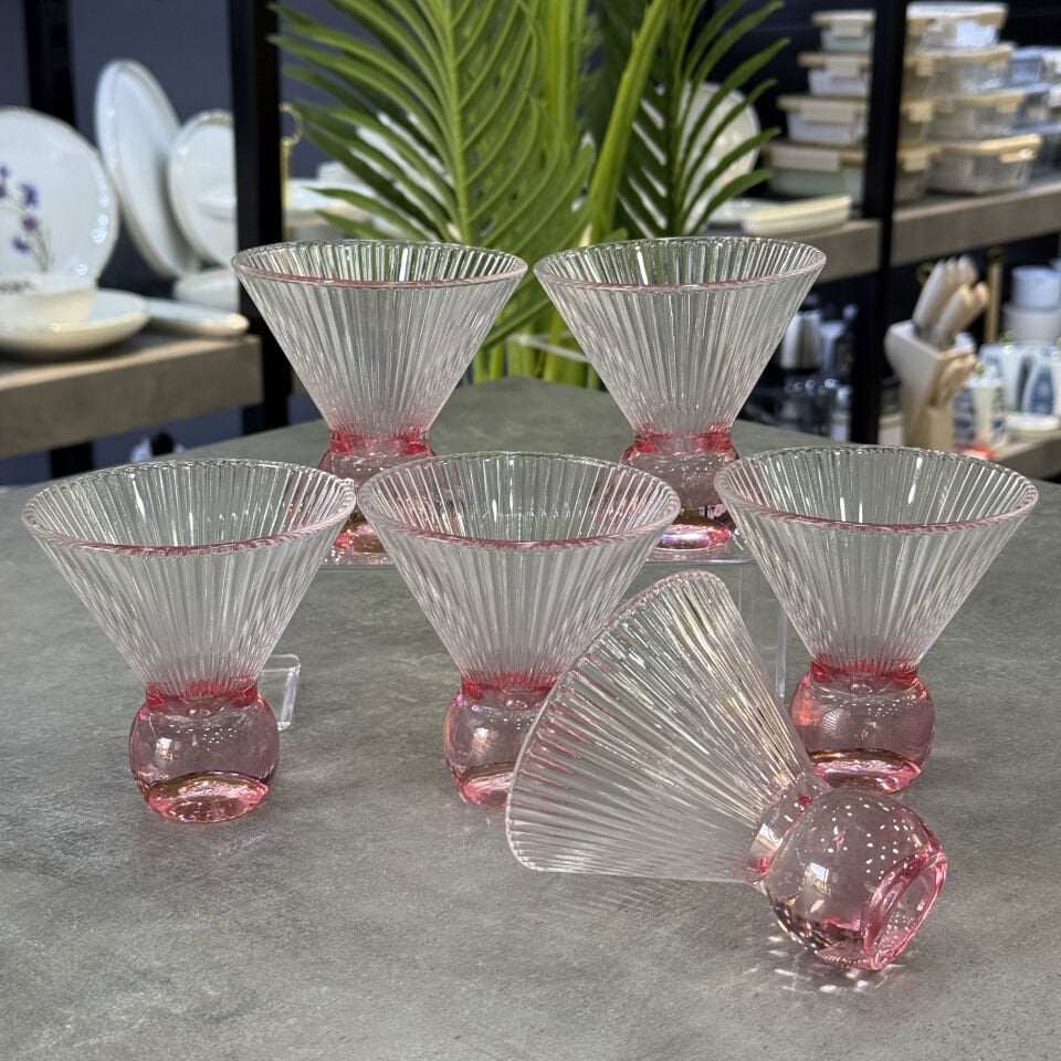 Cam Ayaklı Dondurmaluk Pembe 6 Lı