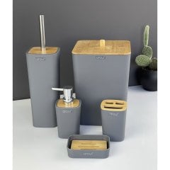 Lüx Bambu Akrilik 5 Parça Banyo Seti Gri