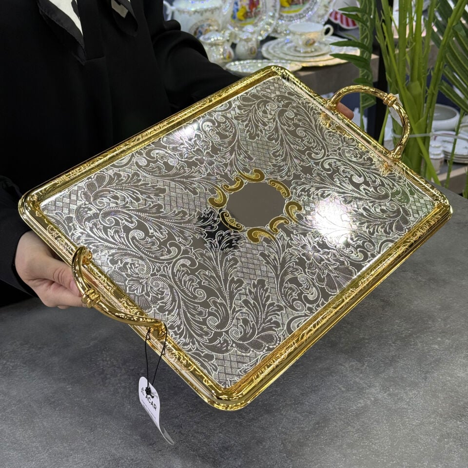 Juana Koleksiyon Gold Gri Bufolo Dikdörtgen Tepsi