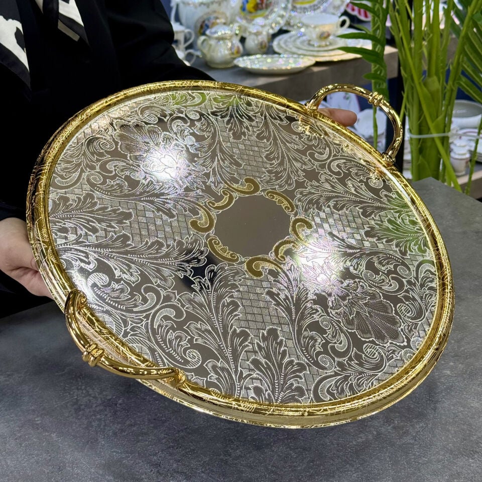 Hilda Koleksiyon Gold Gri Bufolo Dikdörtgen Tepsi