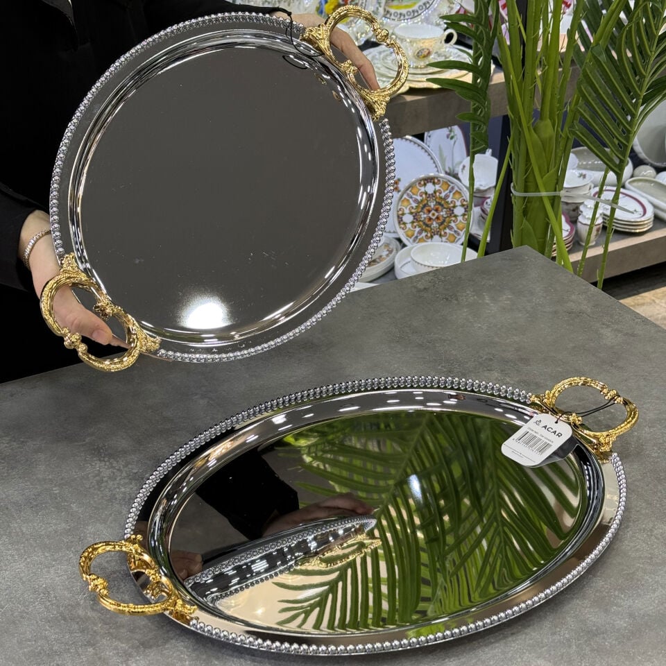 Kory Koleksiyonu 2 Li Metal Oval Tepsi