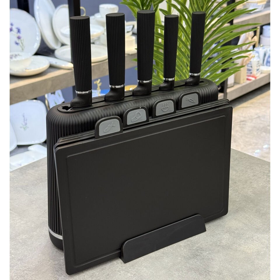 10 Parça Kesim Tahtalı Bıçak Seti Siyah