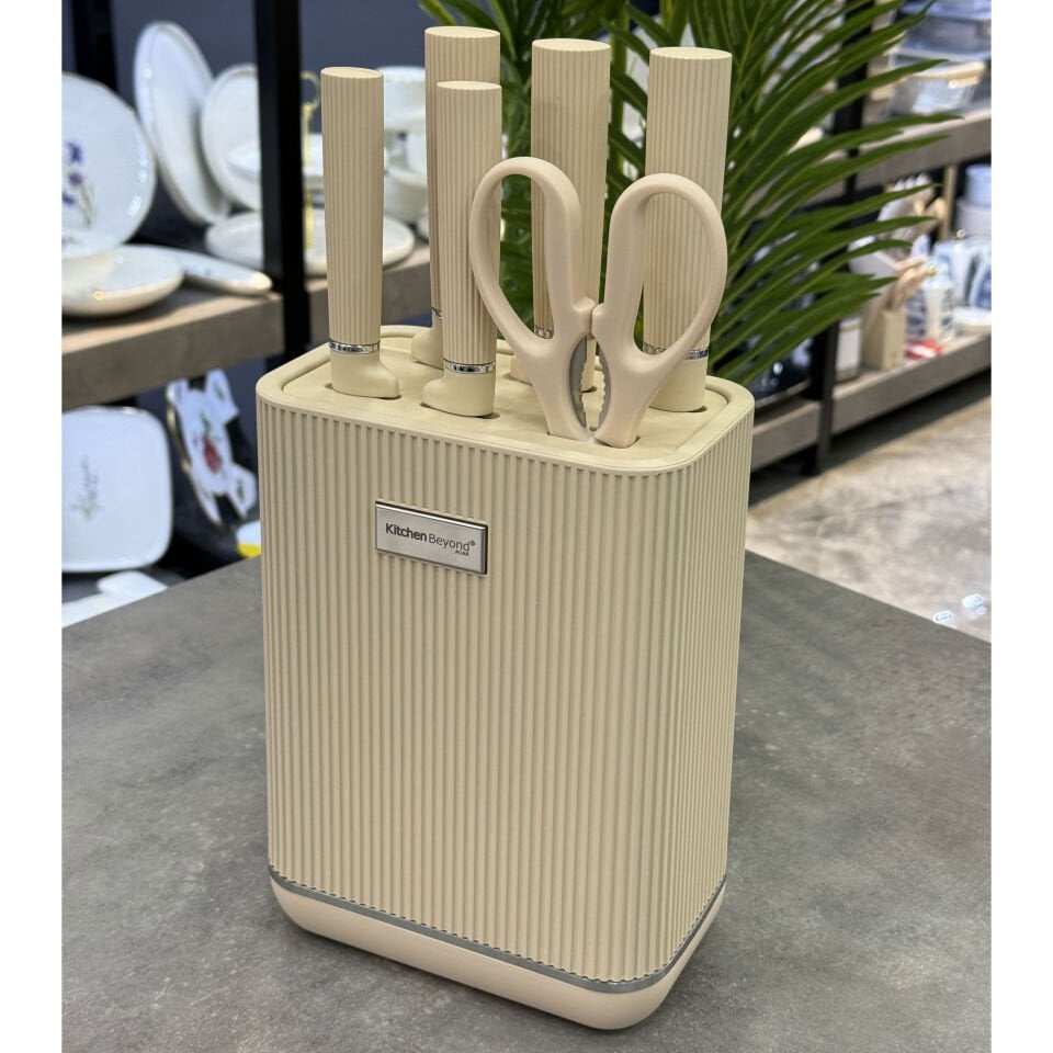 7 Parça Standlı Bıçak Seti Krem