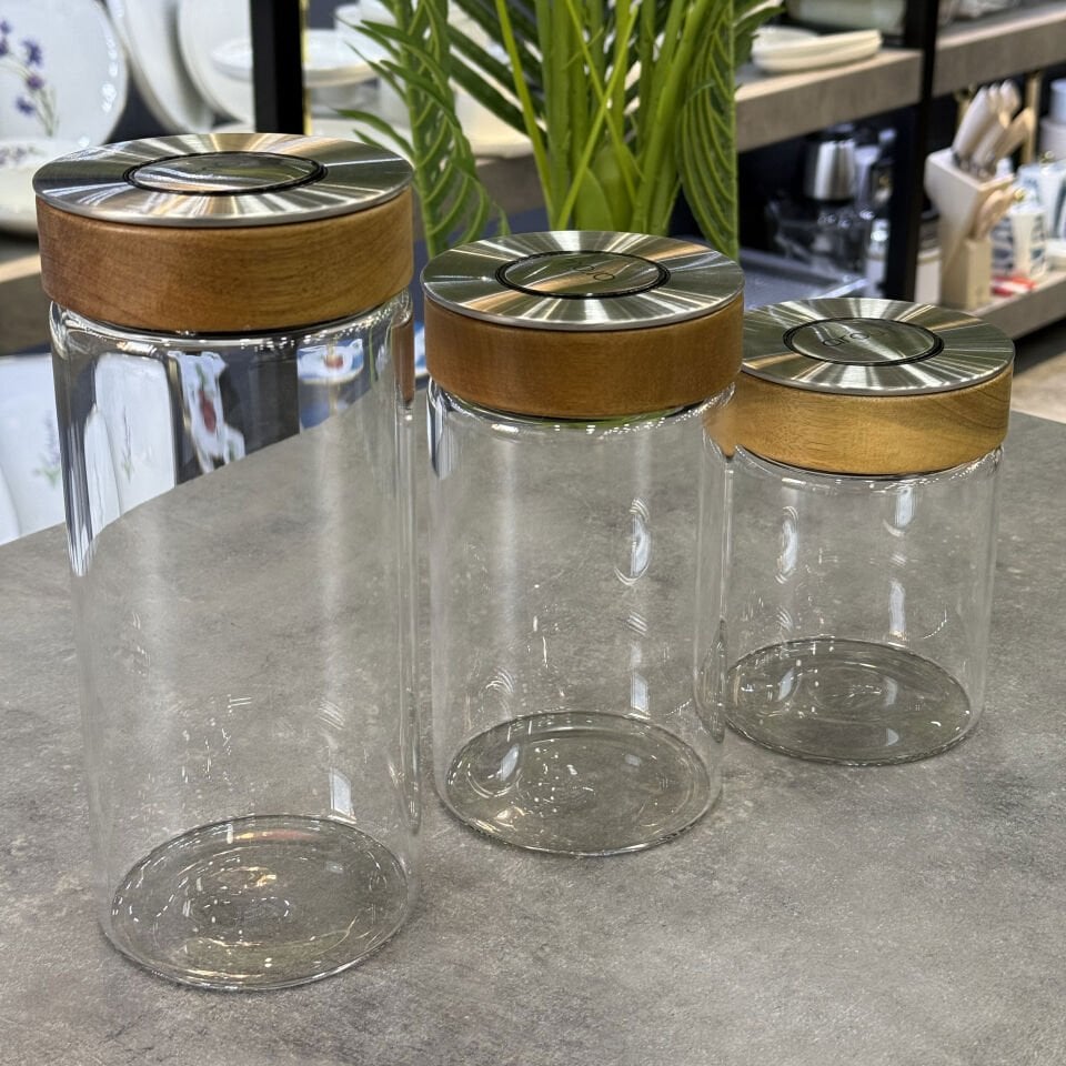 Arow Berti Lüx Bambu Cam 3 Lü Kavanoz Seti